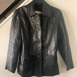 Genuine Leather Vintage Women's Blazer Jacket, Black